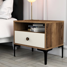 Hanah Home Lizbon 533 Mesilla de Noche Nogal y Crema